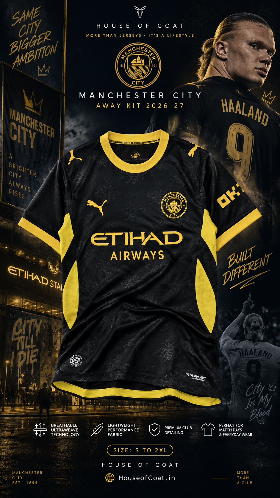 Manchester City 2026/27 Black Away Jersey – Gold Edition