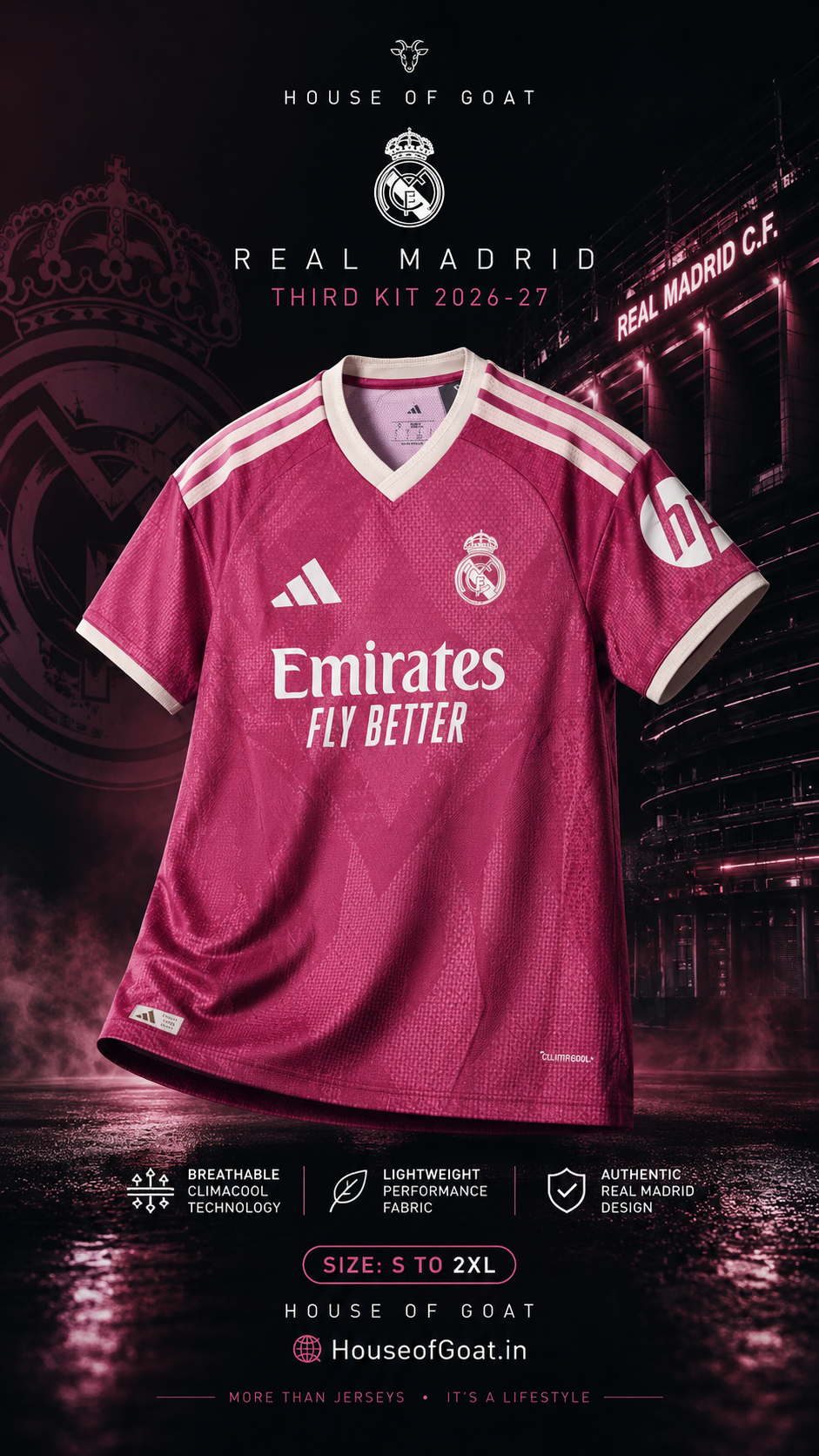 Real Madrid 2026/27 Pink Third Kit – player version